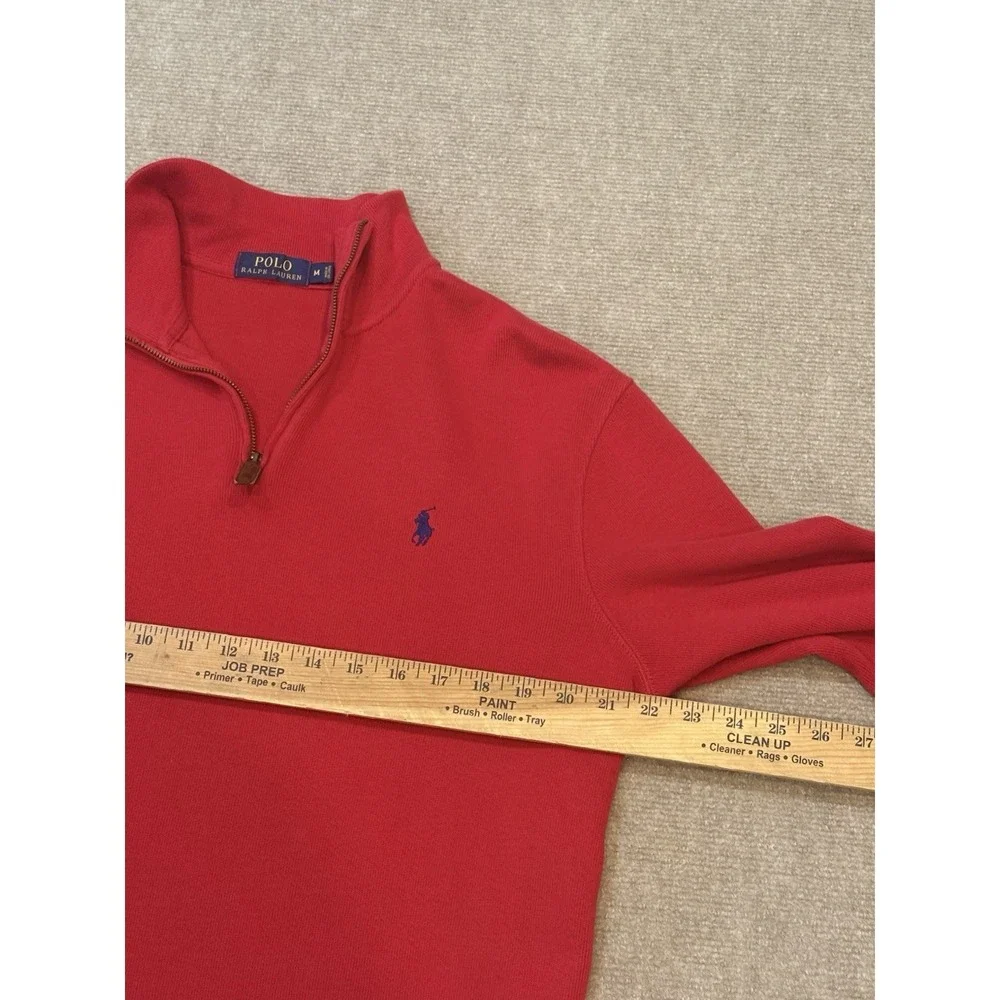 Polo Ralph Lauren Red Quarter Zip Mock Neck Pullover Blue Pony Sweatshirt Mens M